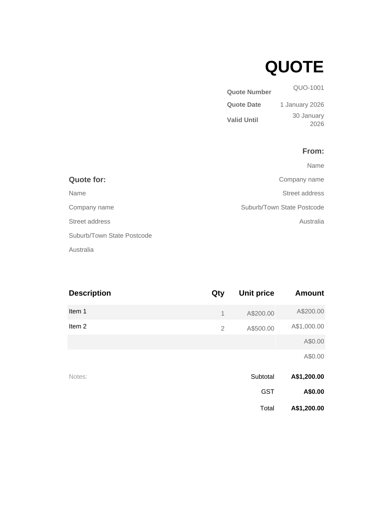 Quote template preview
