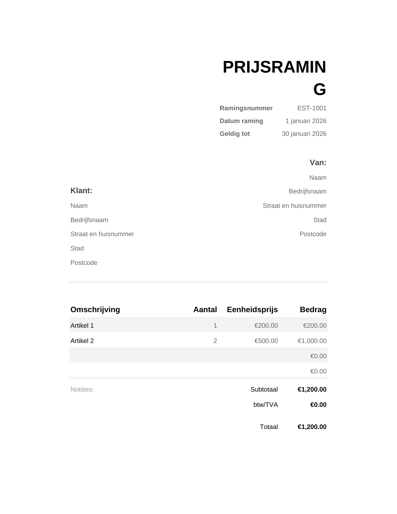 Prijsraming Prijsraming