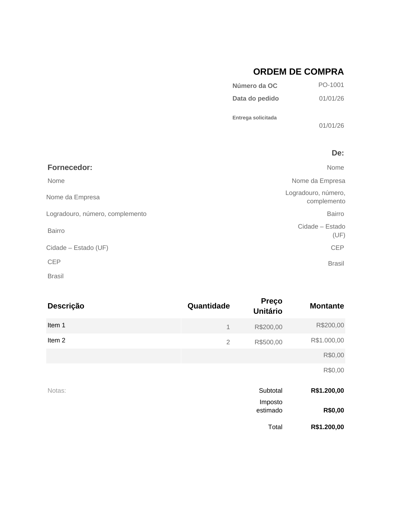 Ordem de compra Ordem de compra