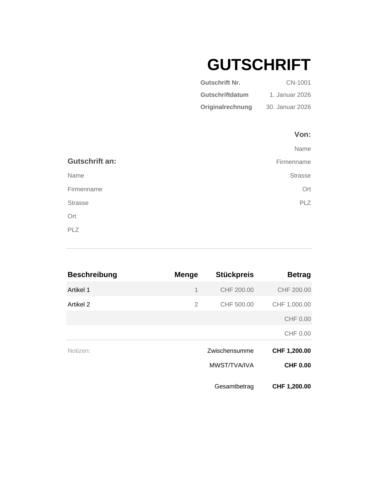 Gutschrift Gutschrift