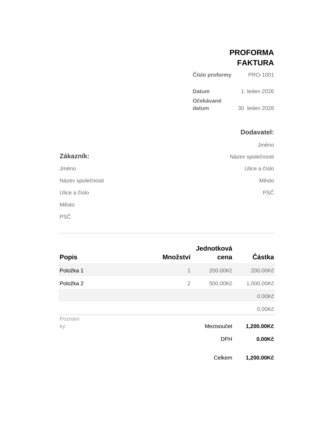 Proforma faktura Proforma faktura