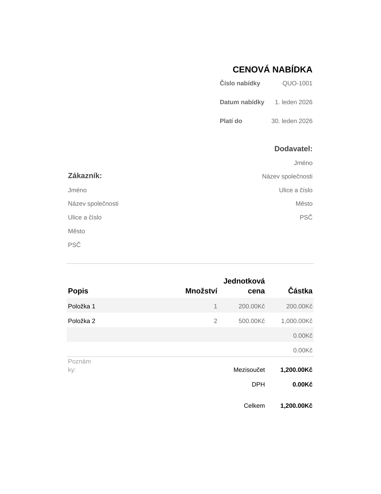 Cenová nabídka Cenová nabídka