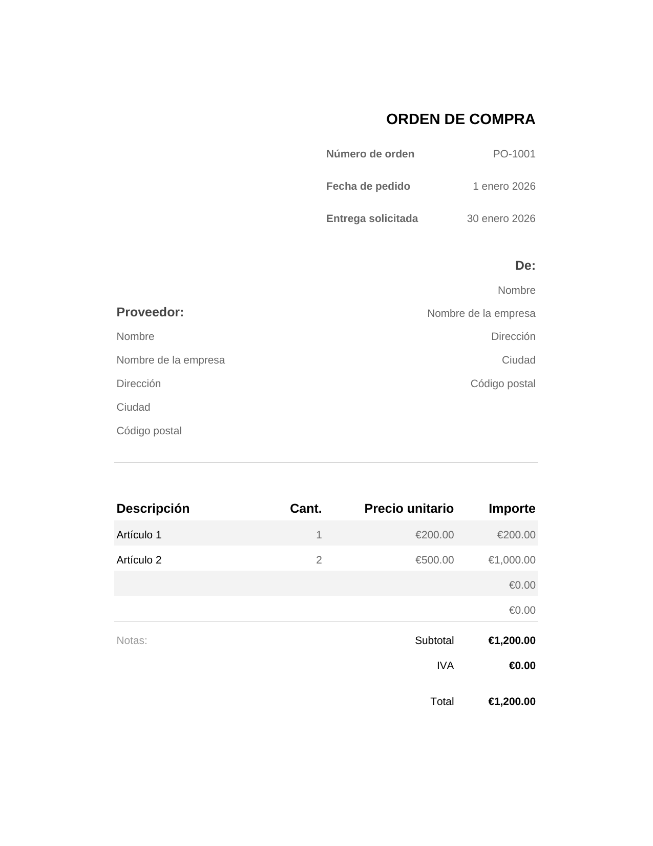 Orden de compra Orden de compra