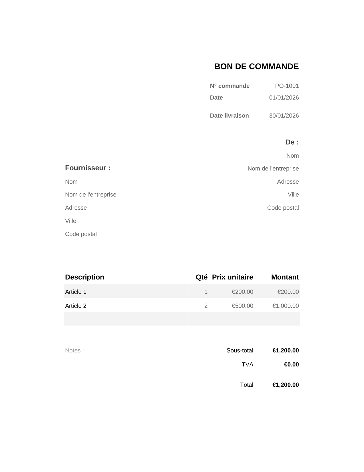 Bon de commande Bon de commande