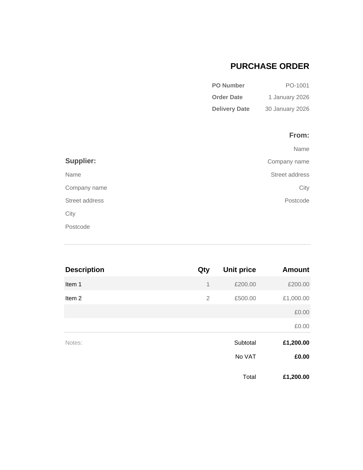 Purchase Order template preview