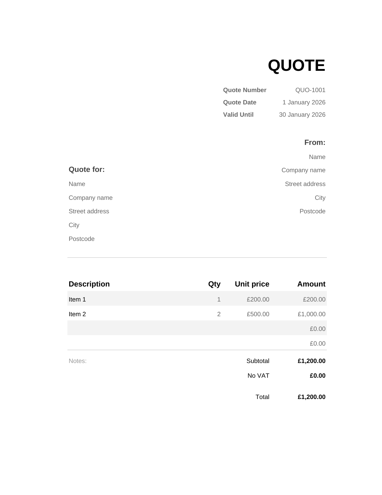 Quote template preview