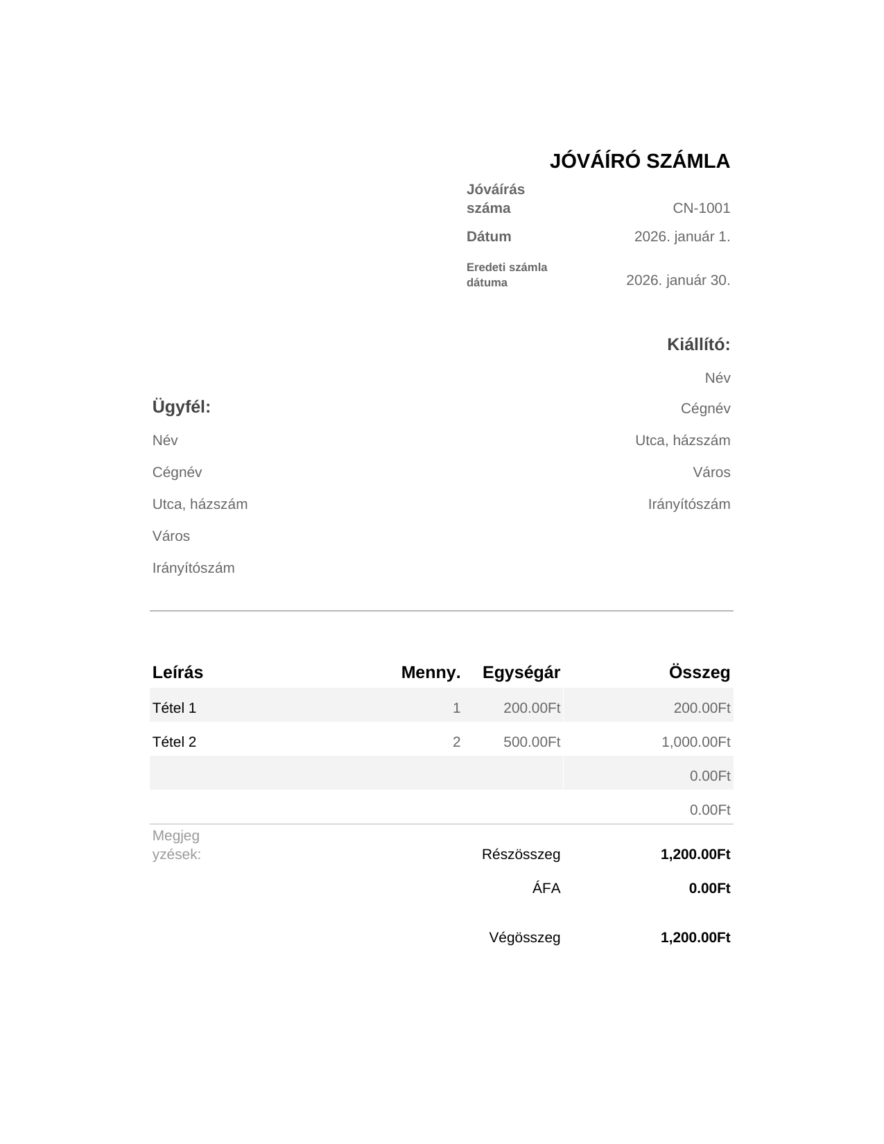 Jóváíró számla Jóváíró számla