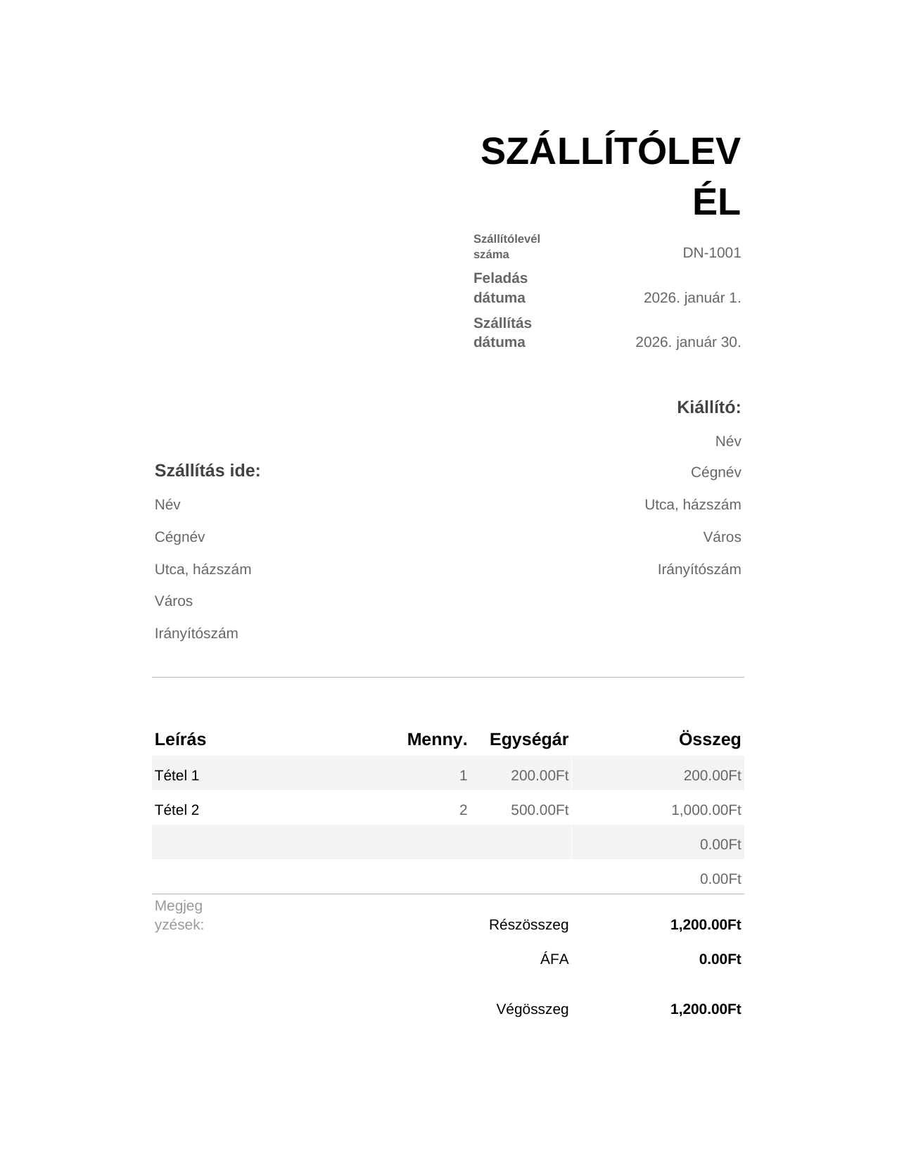 Szállítólevél Szállítólevél