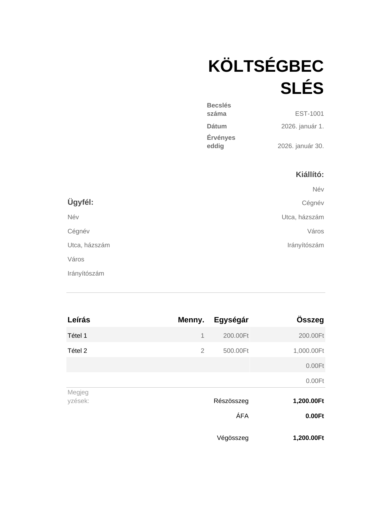 Költségbecslés Költségbecslés