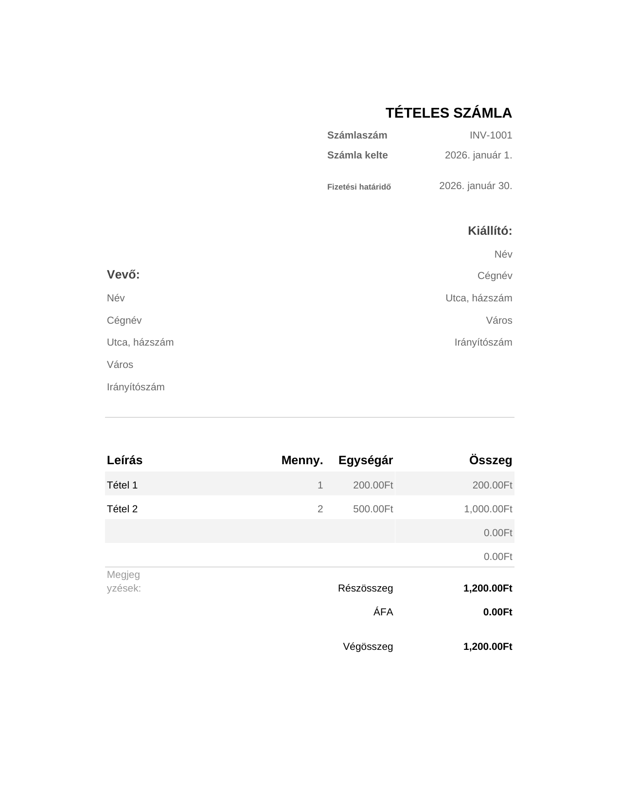 Tételes számla Tételes számla