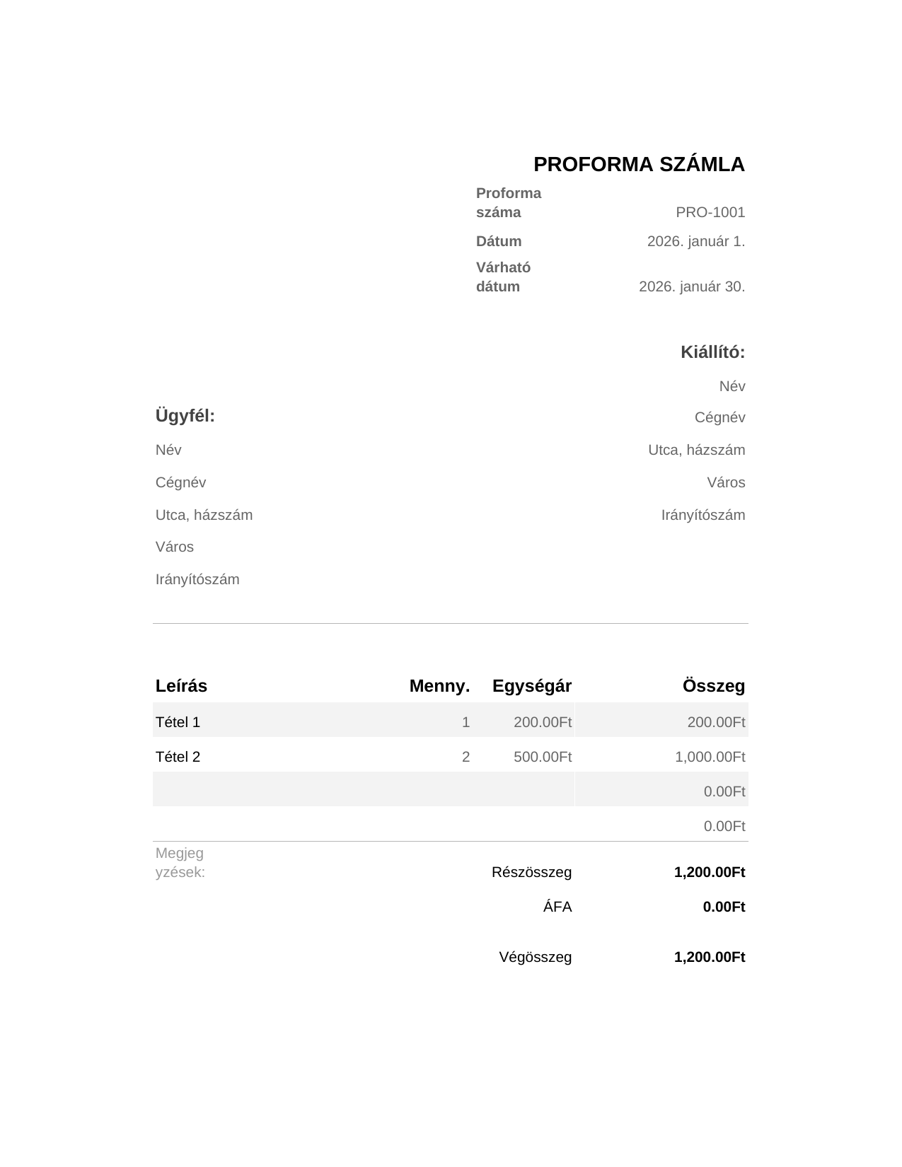 Proforma számla Proforma számla