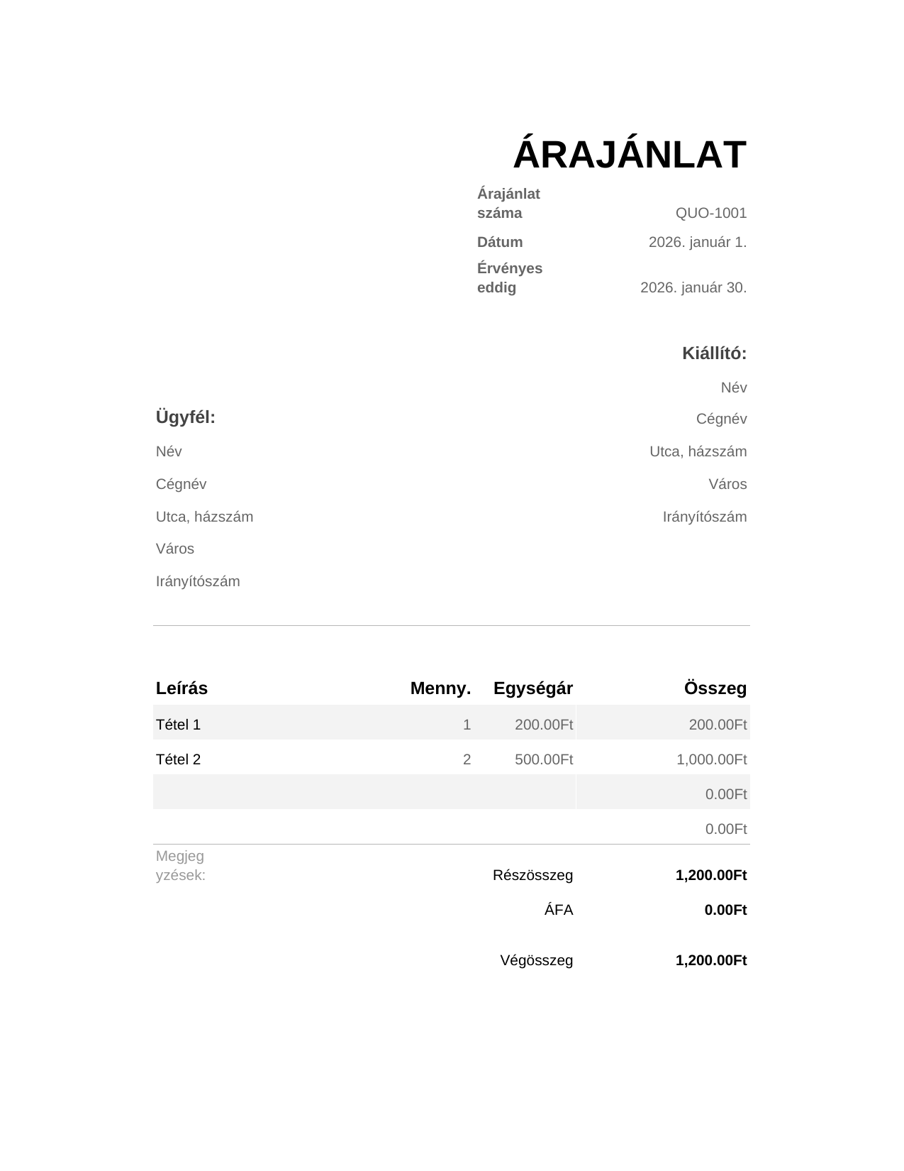 Árajánlat Árajánlat