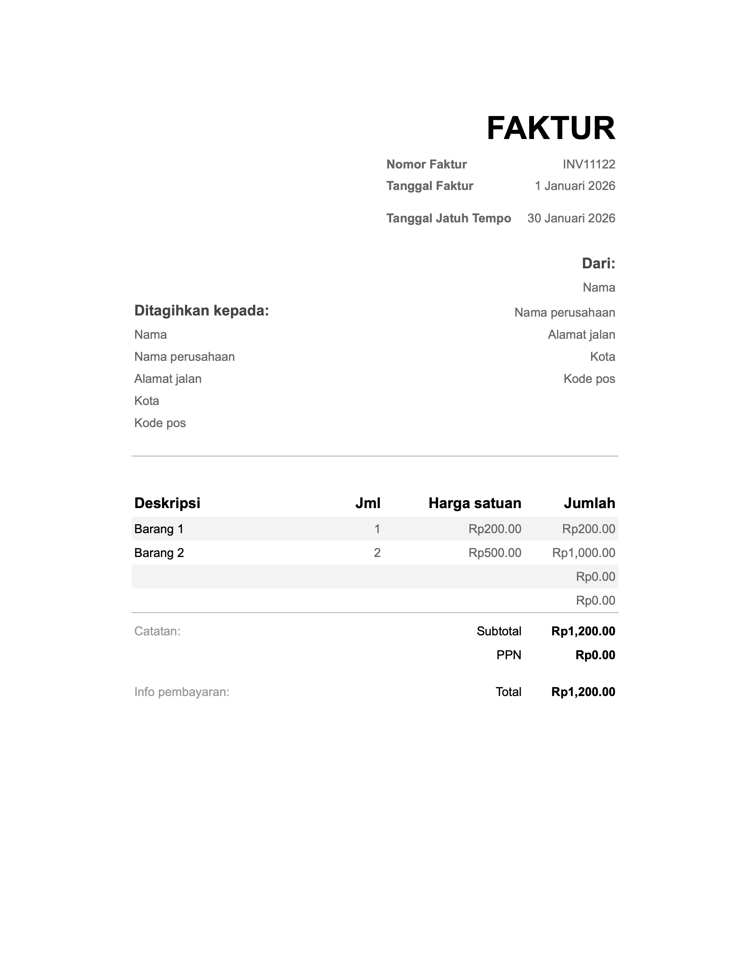 Pratinjau template faktur Indonesia