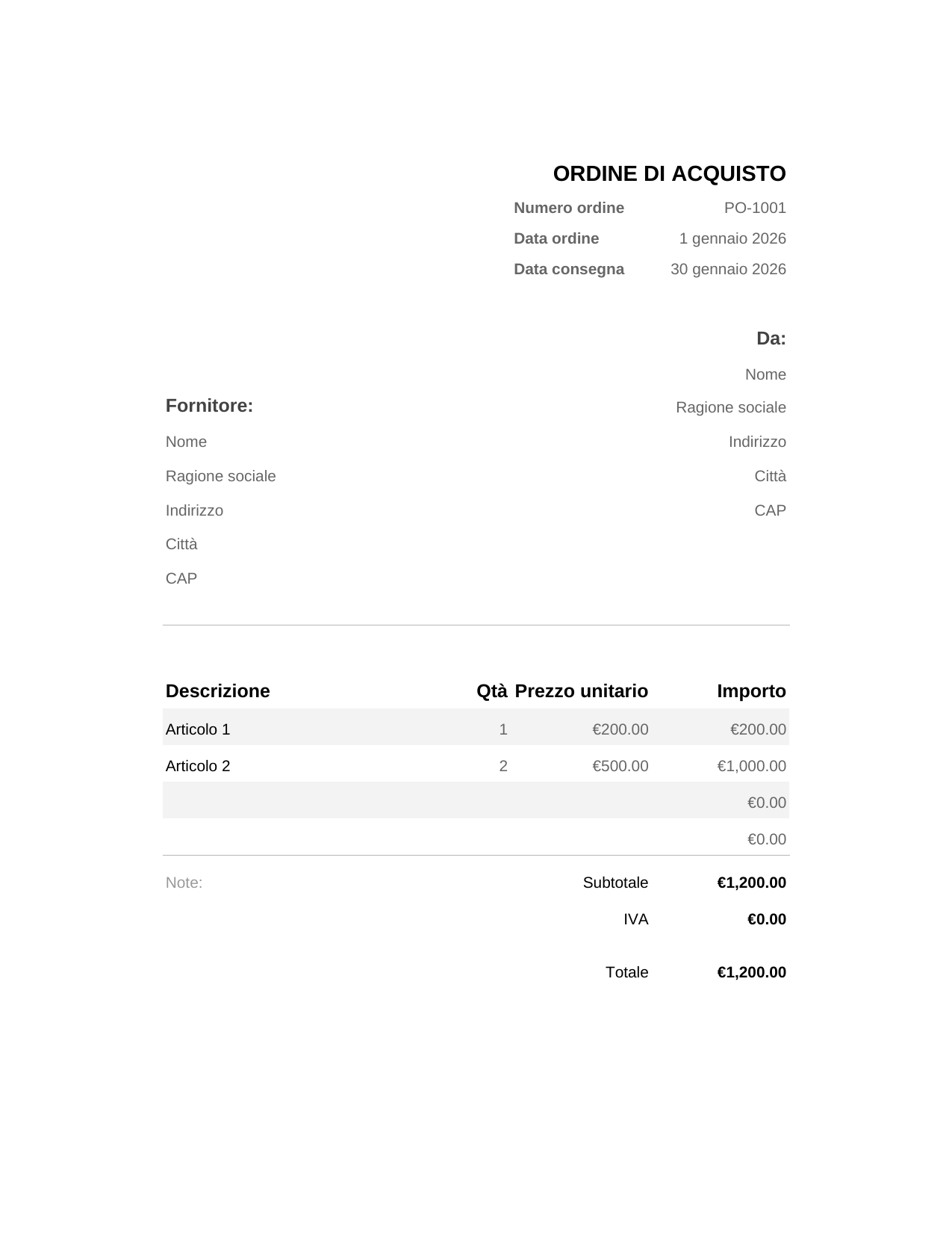 Ordine di acquisto Ordine di acquisto
