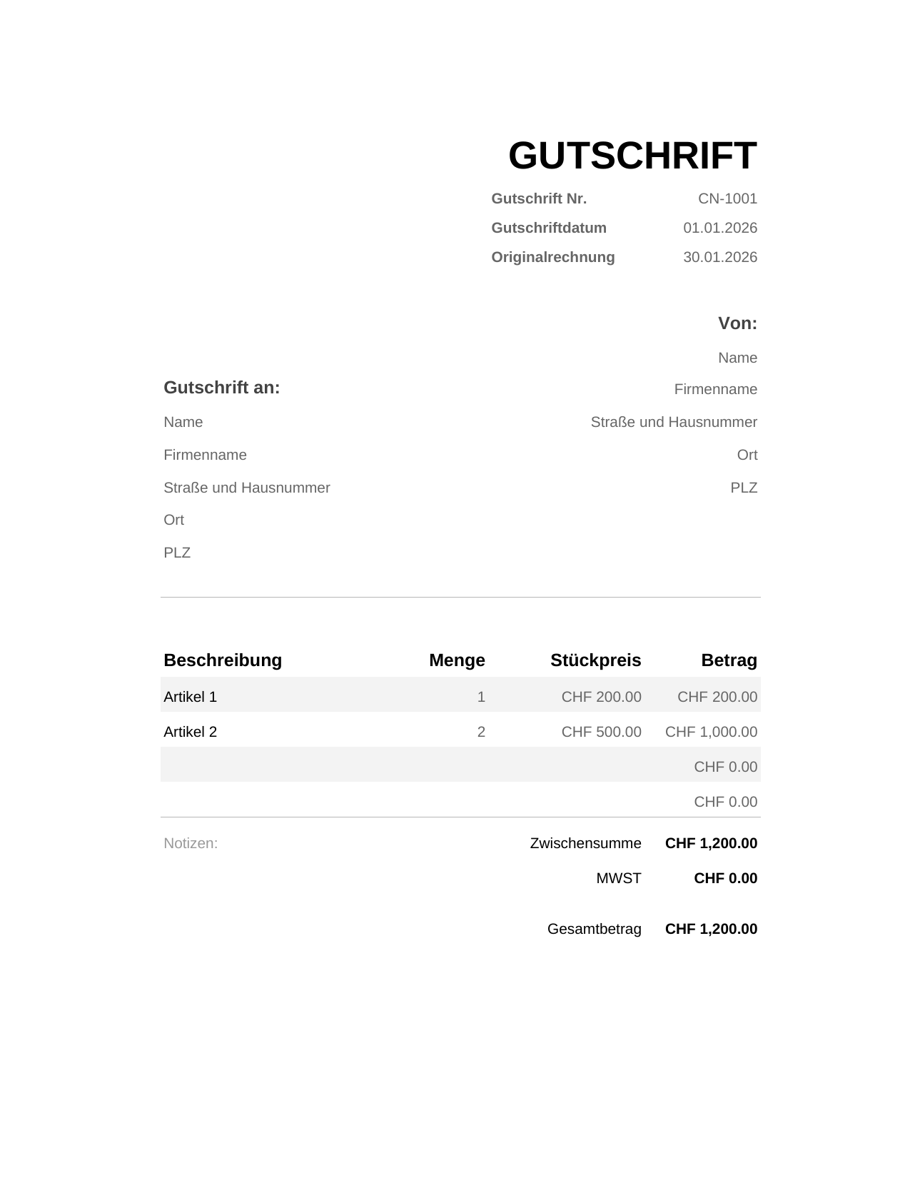 Gutschrift Gutschrift