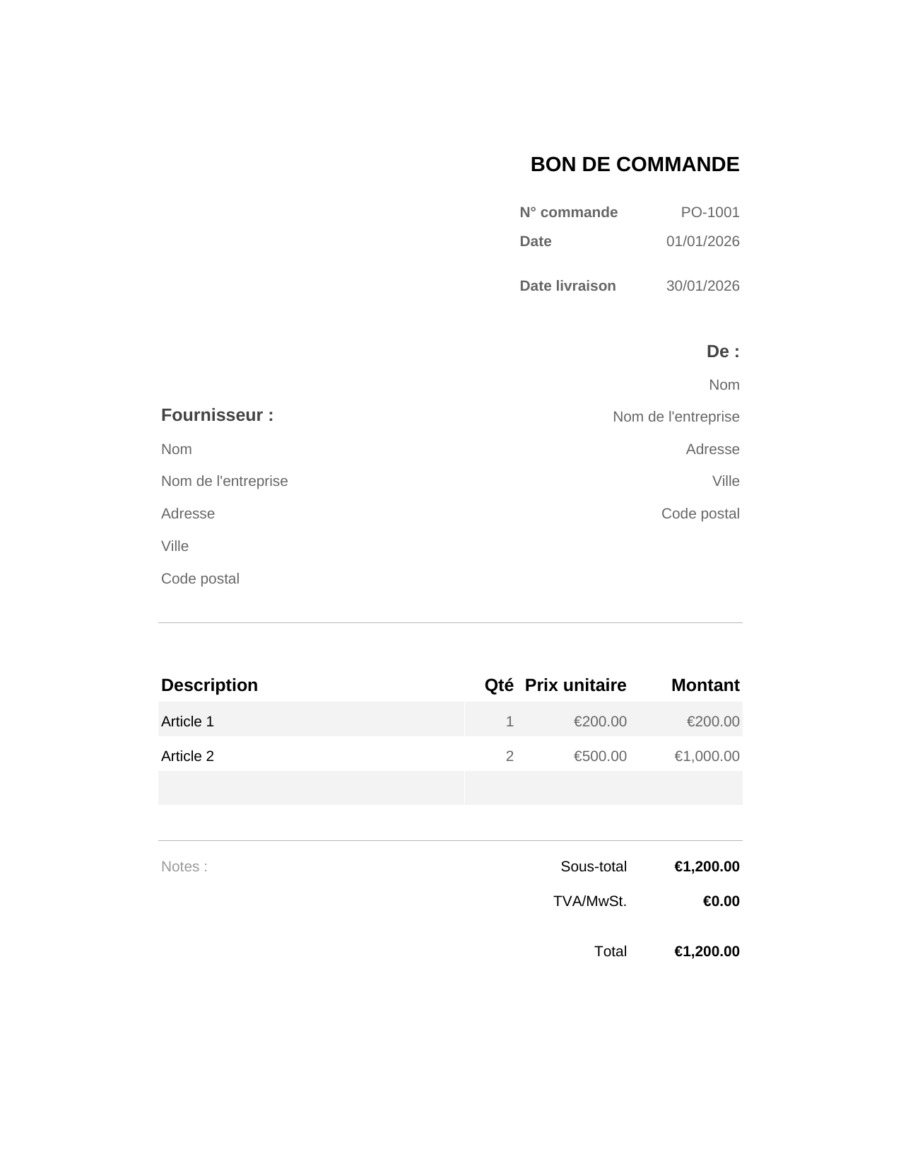 Bon de commande Bon de commande