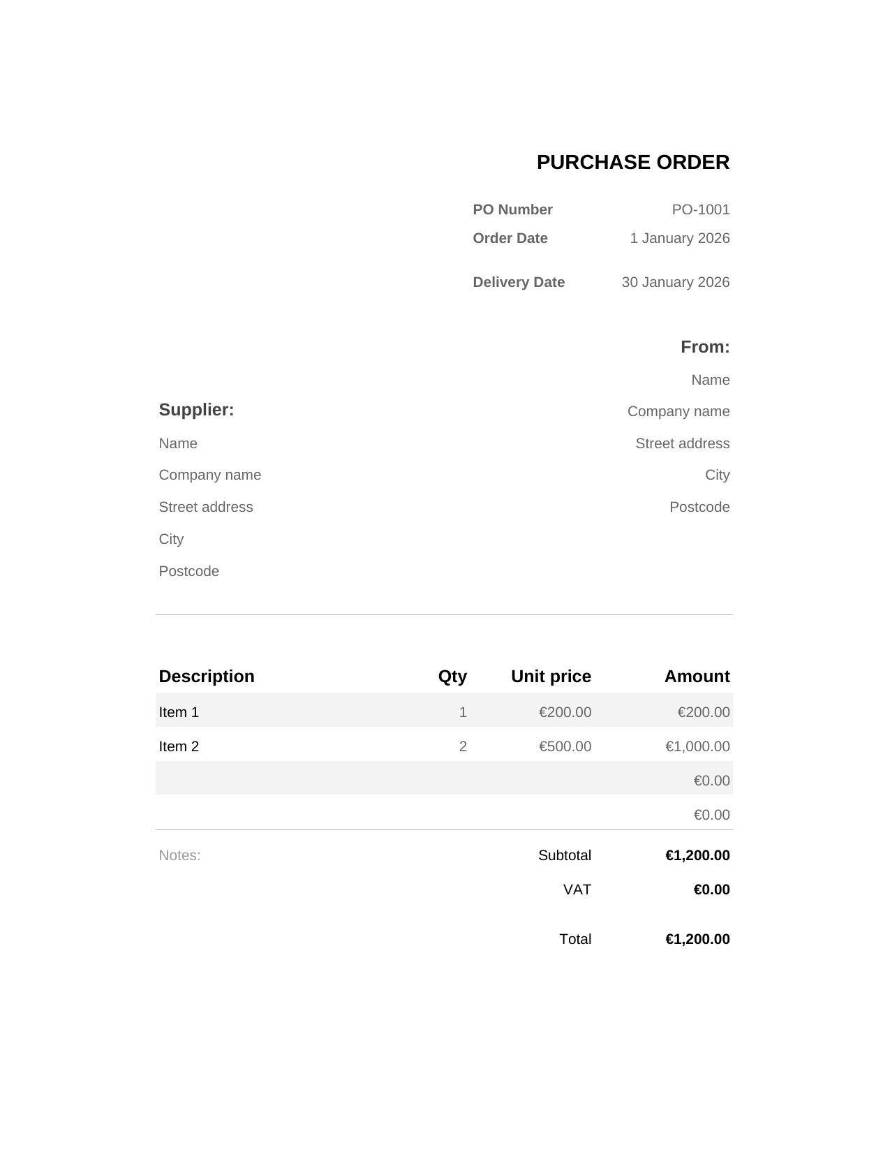 Purchase Order template preview