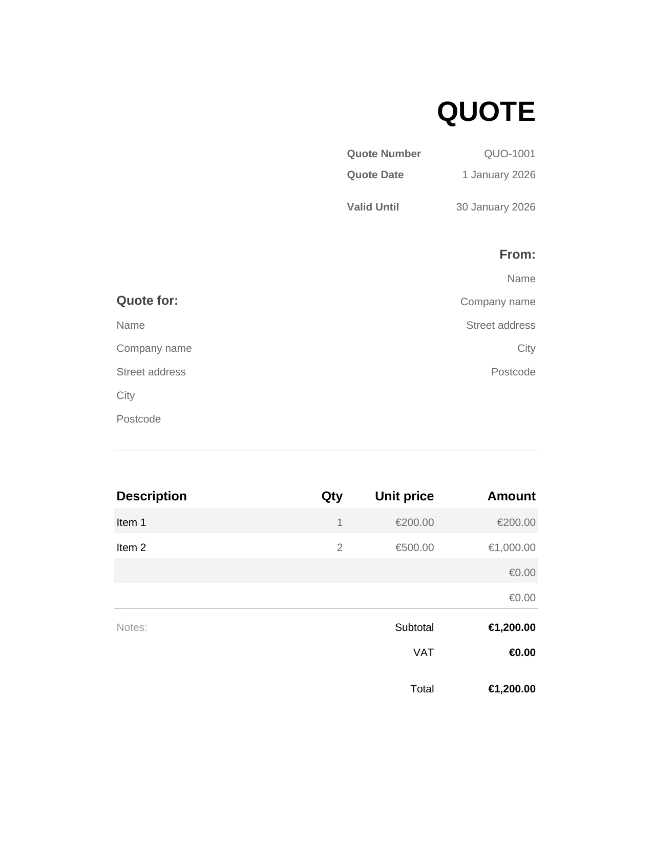 Quote template preview