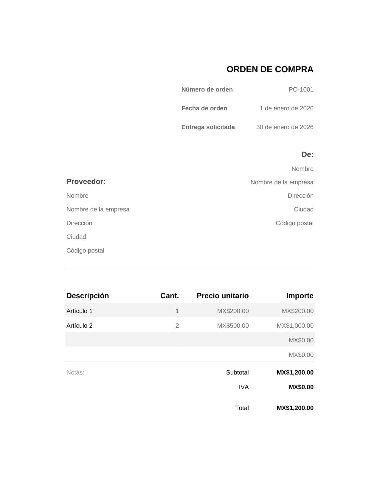 Orden de compra Orden de compra