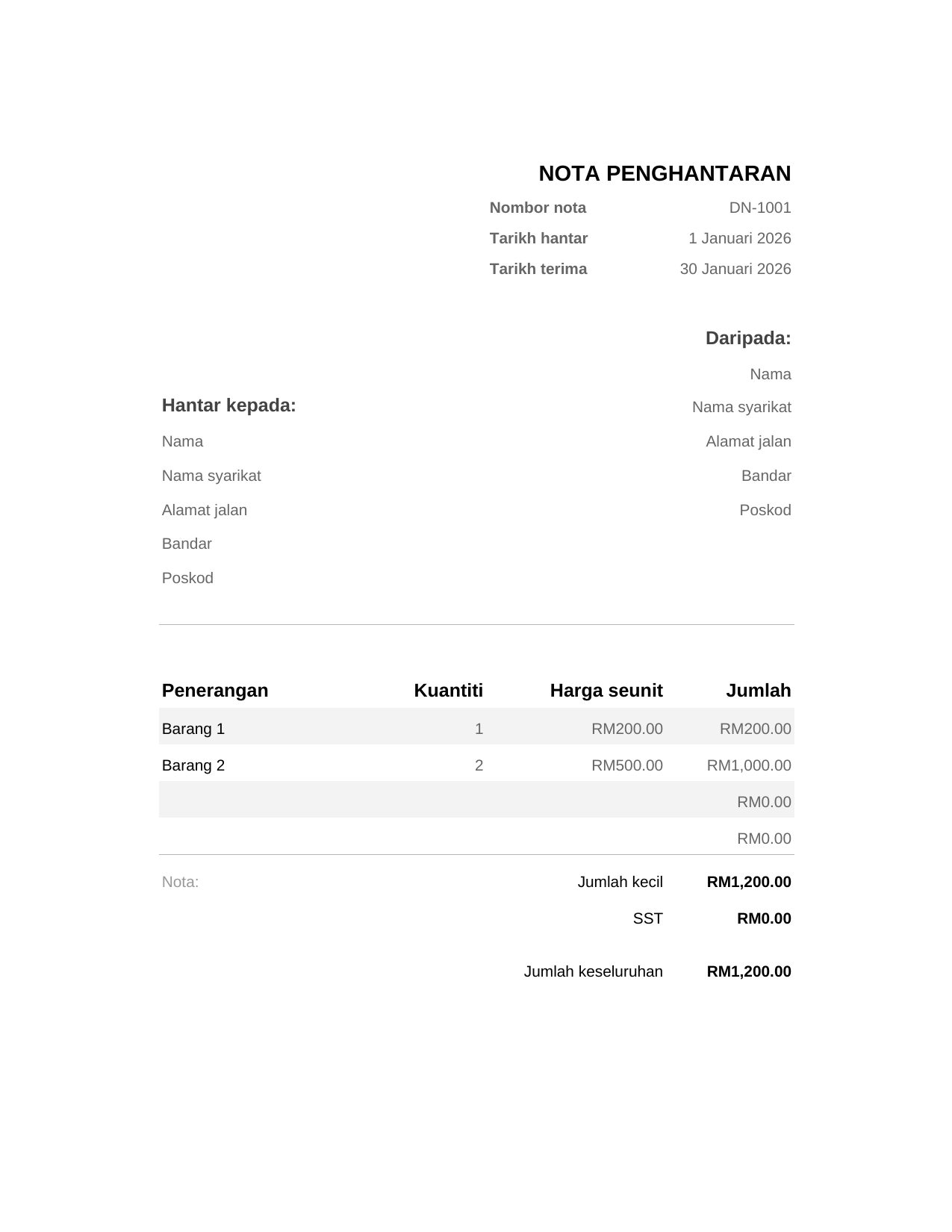 Nota penghantaran Nota penghantaran