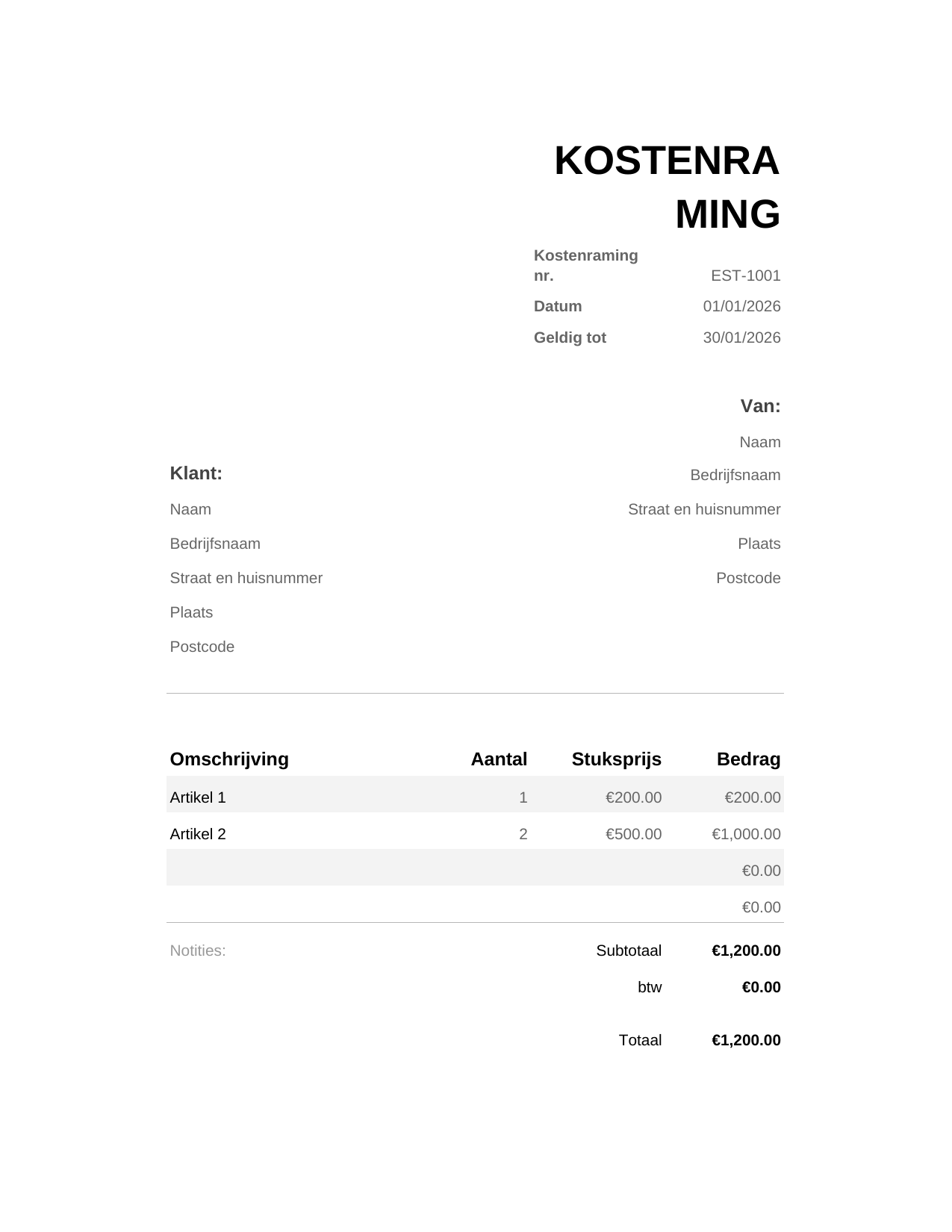 Kostenraming Kostenraming