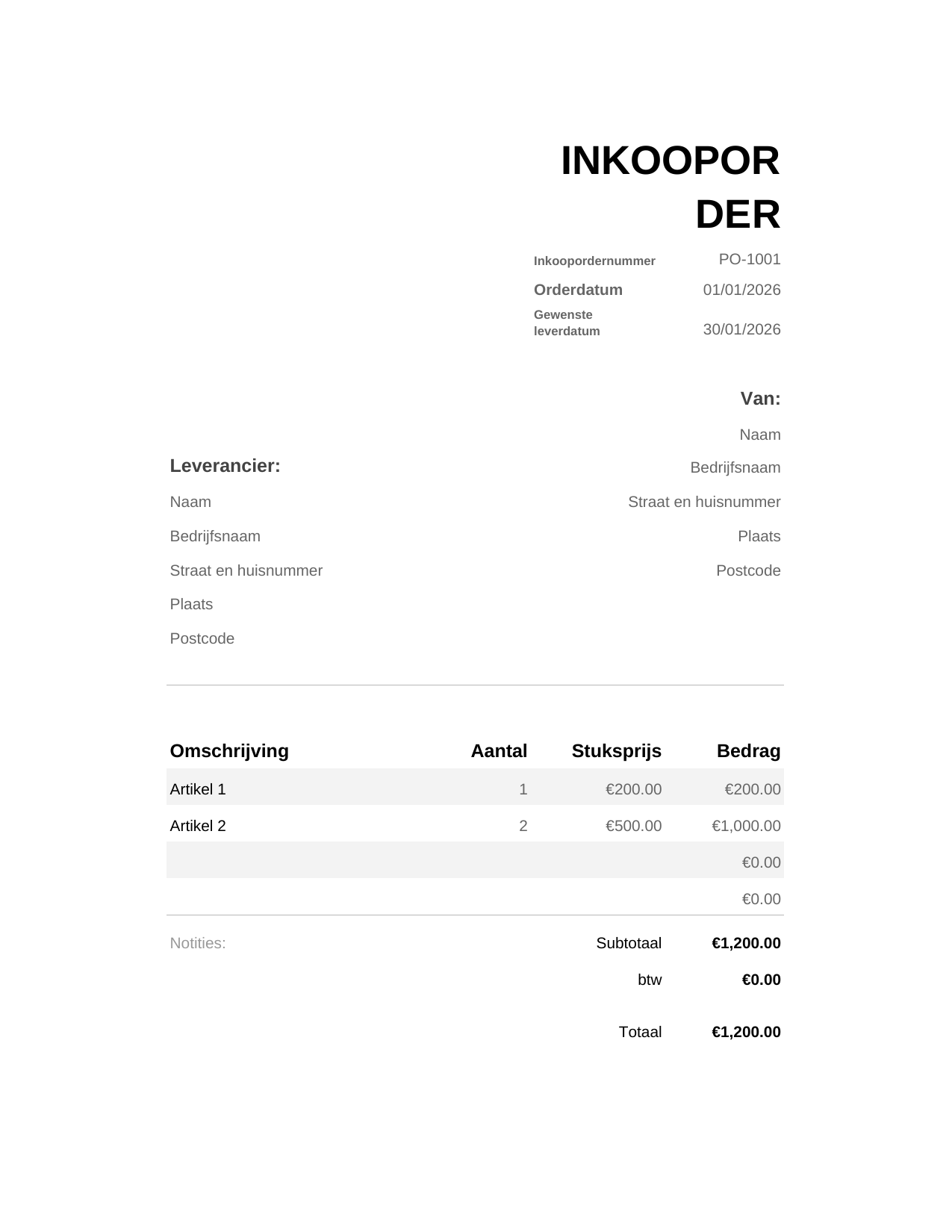Inkooporder Inkooporder