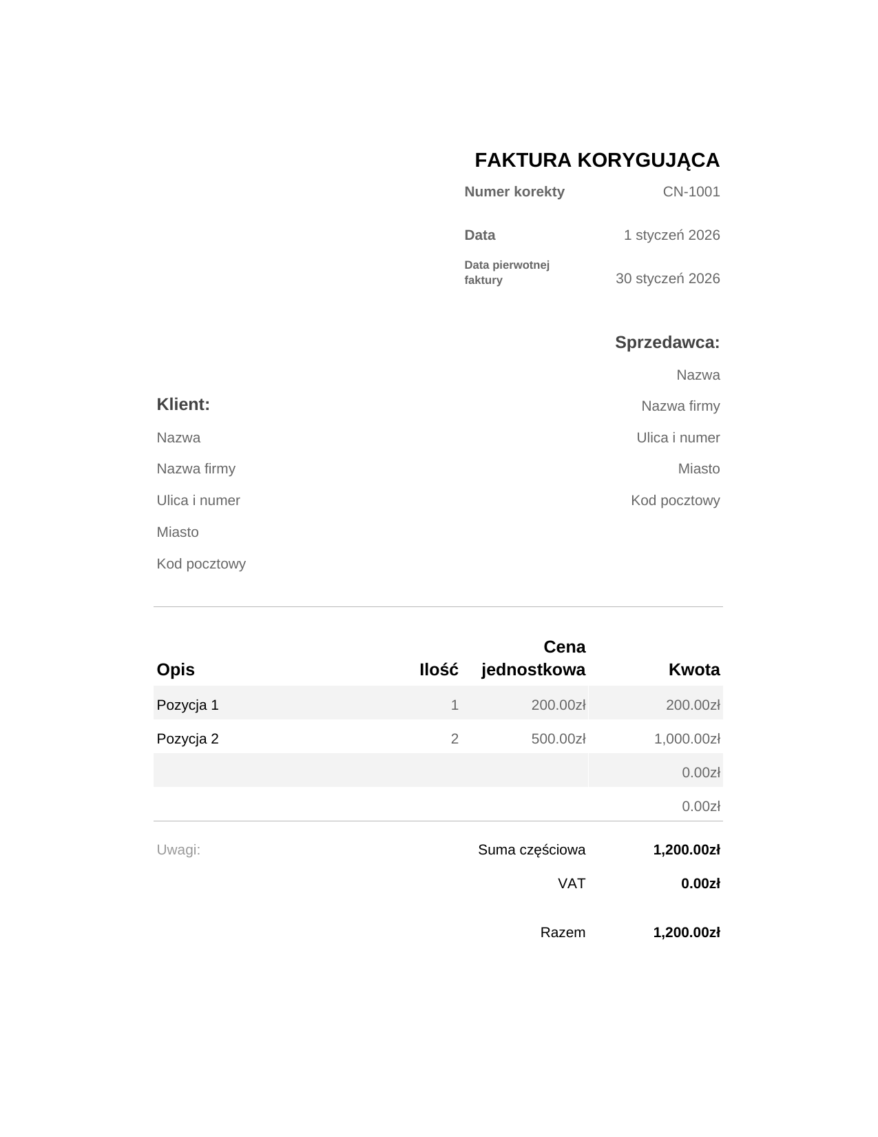 Faktura korygująca Faktura korygująca