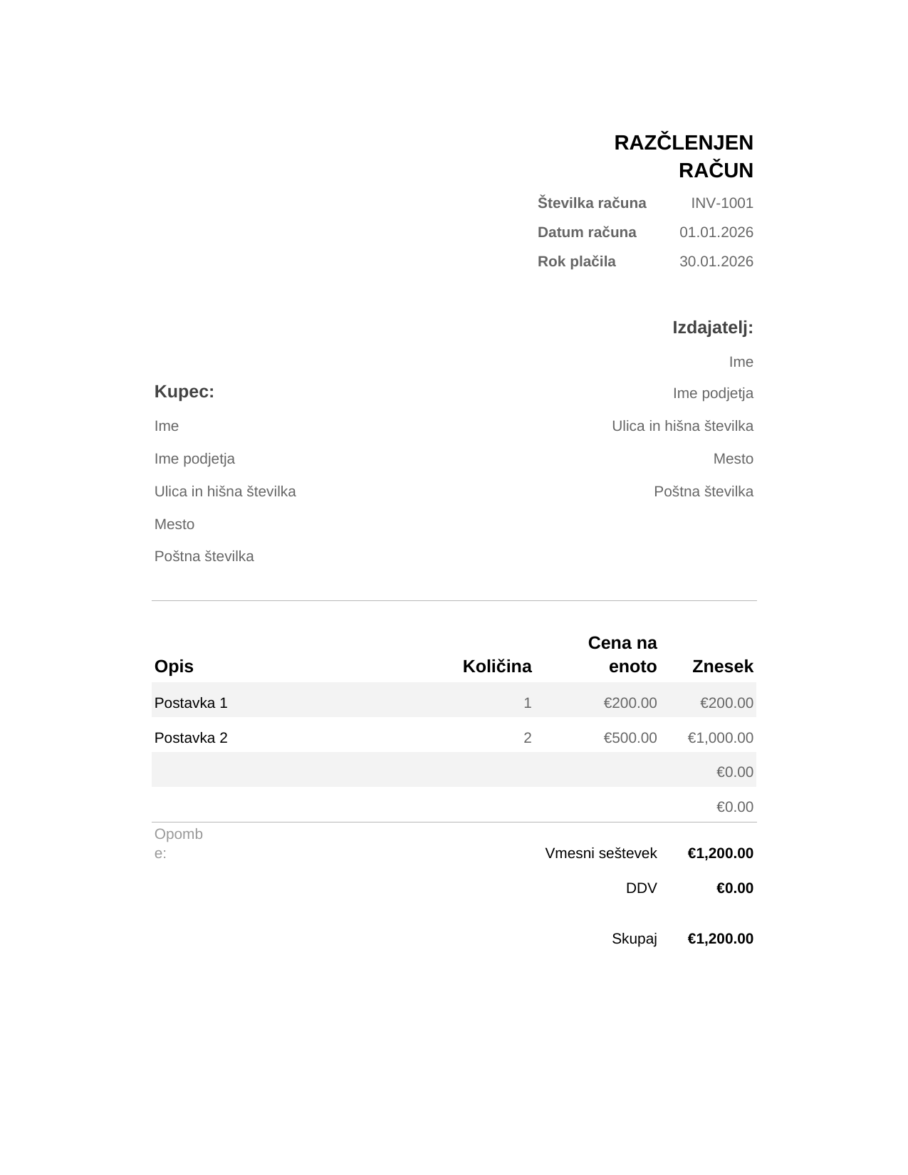 Razčlenjen račun Razčlenjen račun