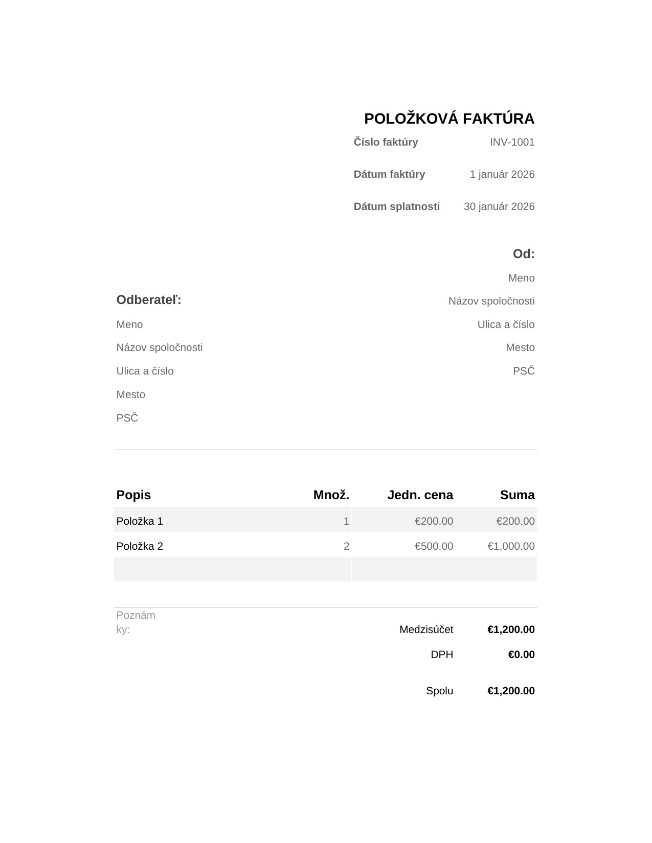 Položková faktúra Položková faktúra