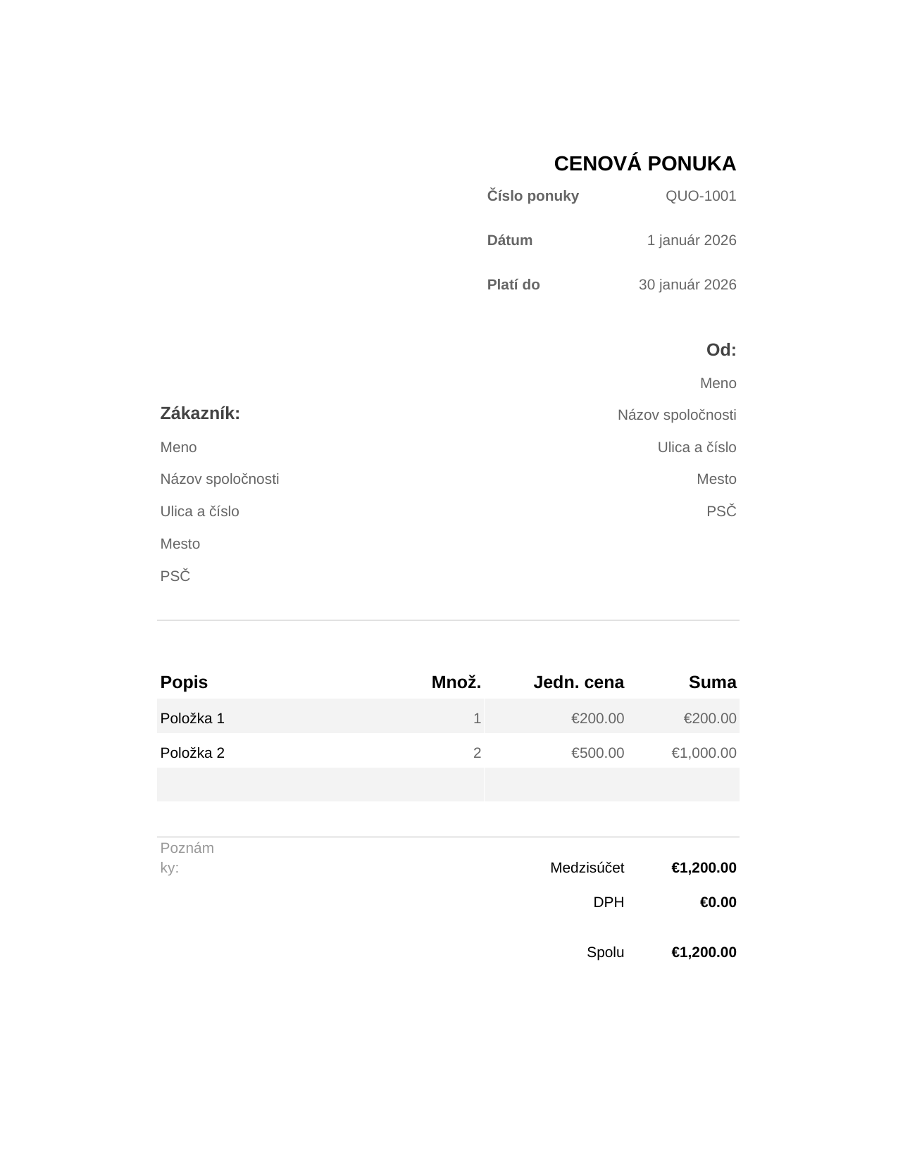 Cenová ponuka Cenová ponuka