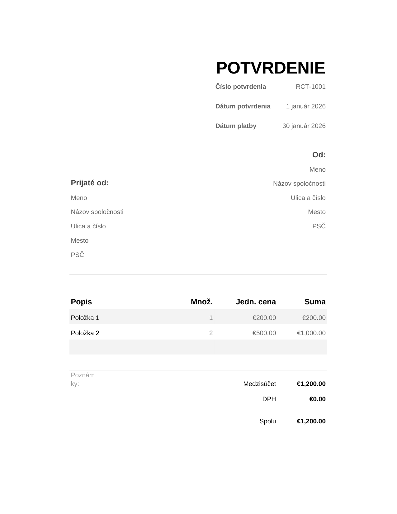 Potvrdenie POTVRDENIE