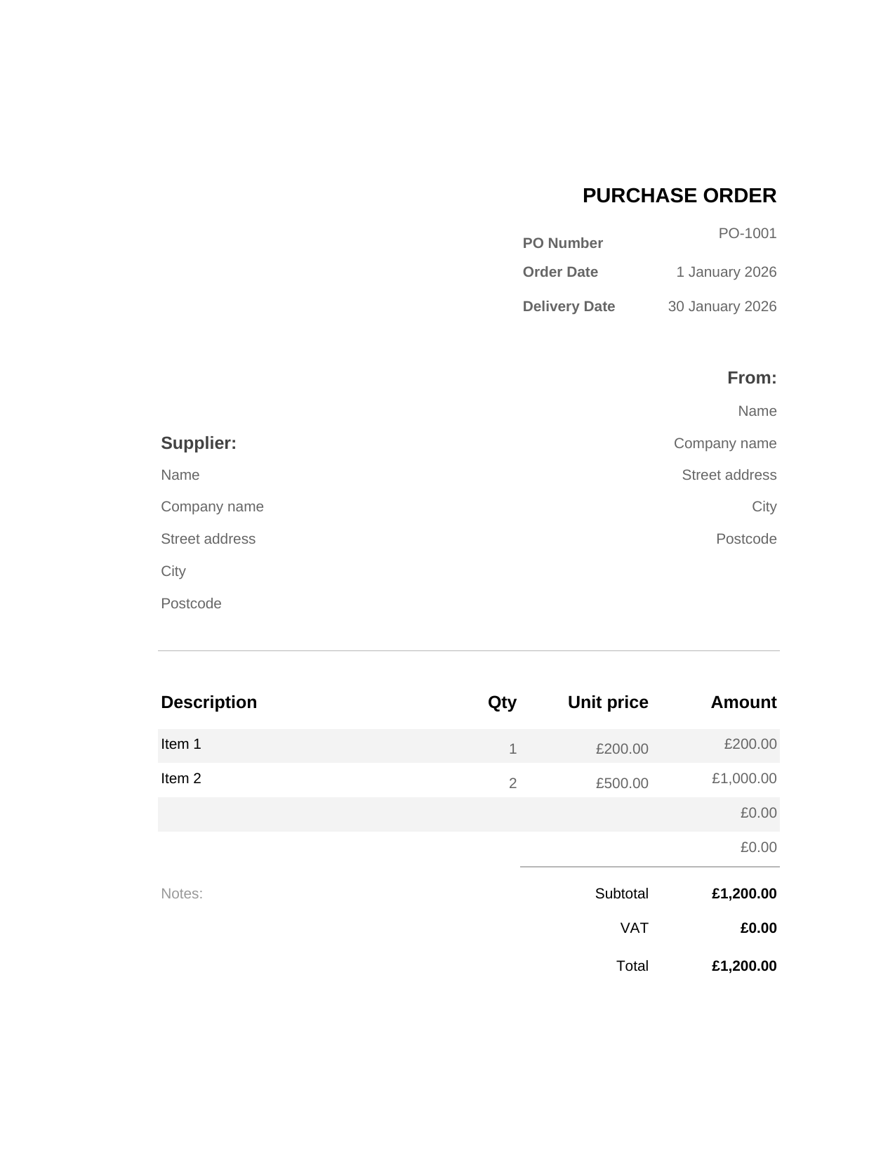 Purchase Order template preview