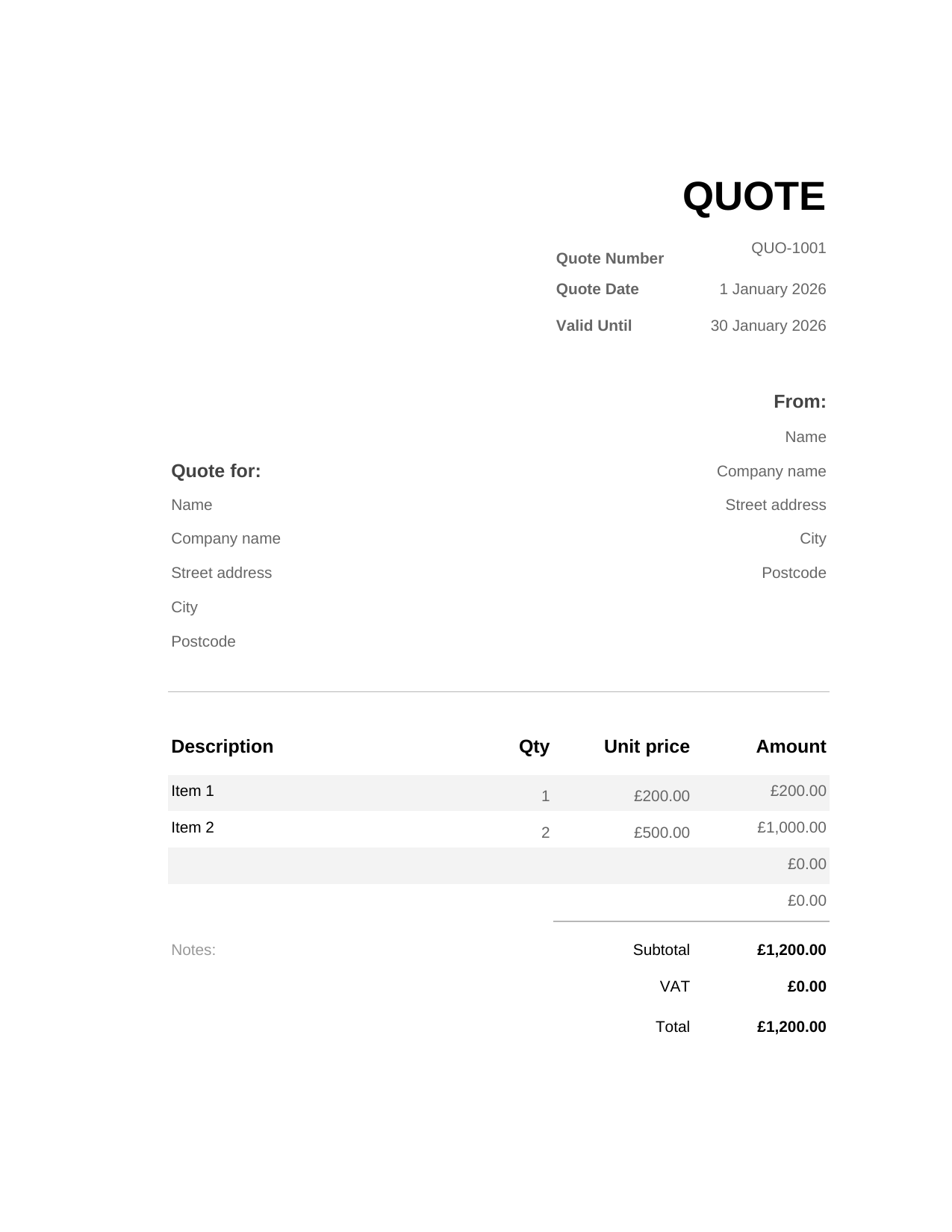 Quote template preview