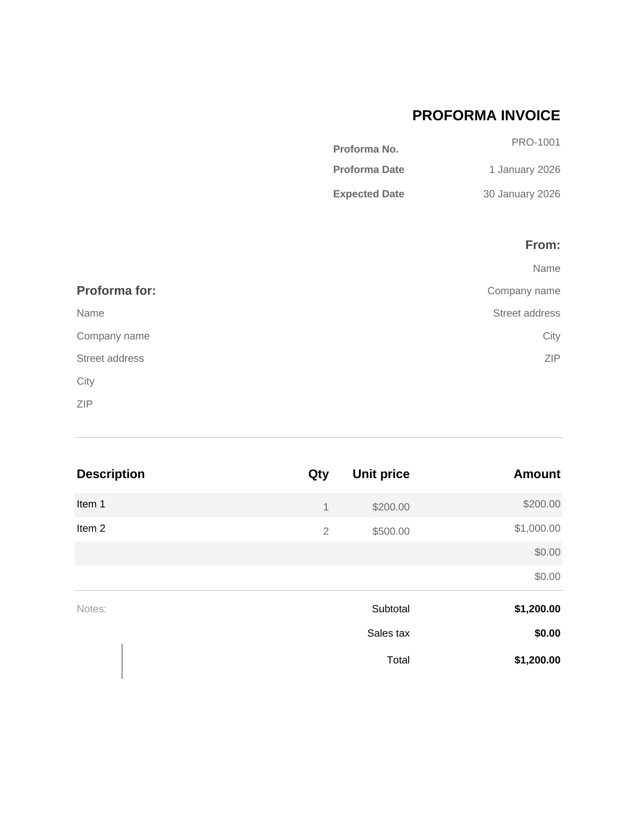 Proforma Invoice template preview