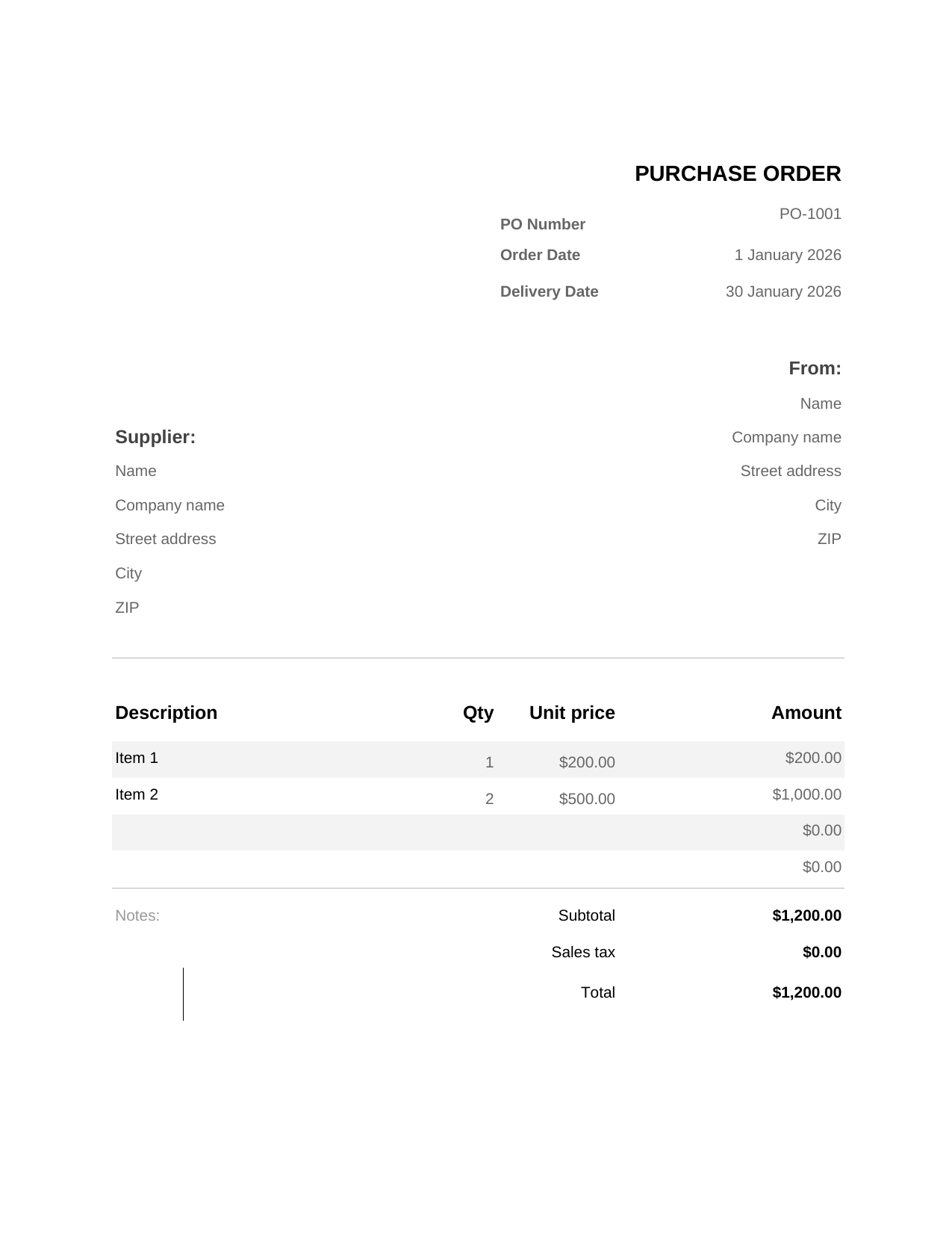 Purchase Order template preview