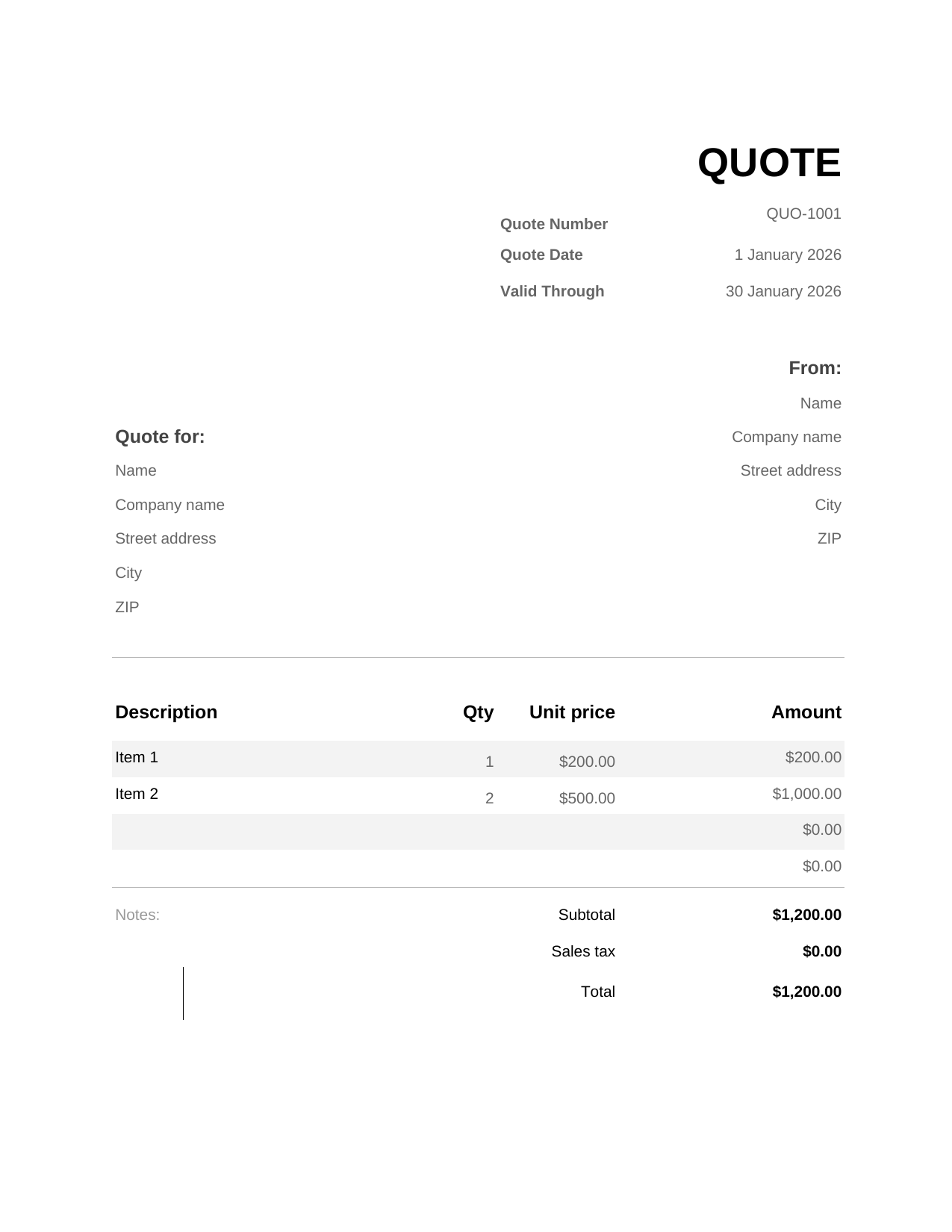 Quote template preview